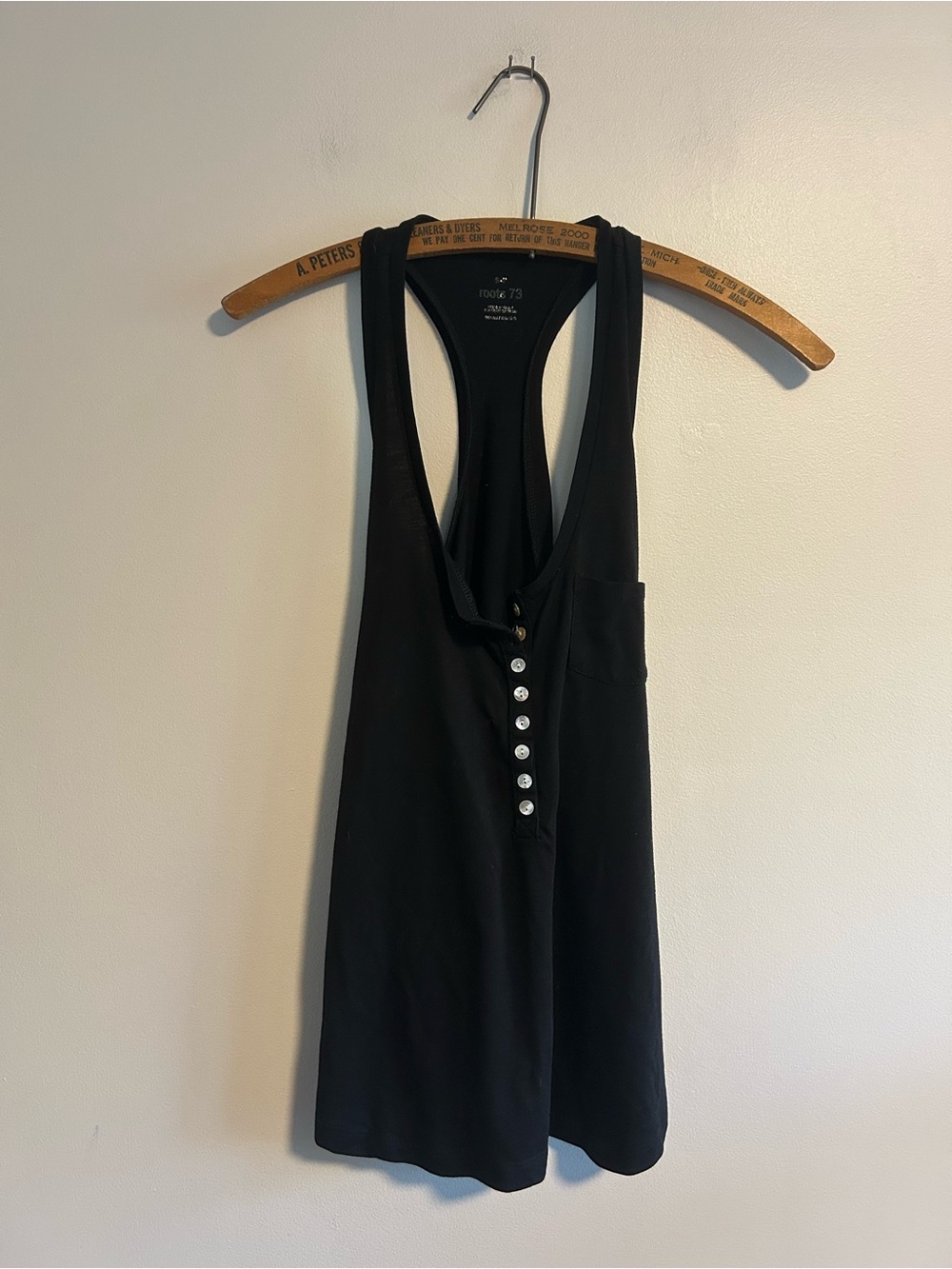 Roots small Black Racerback Tank Top with Button down Front accents